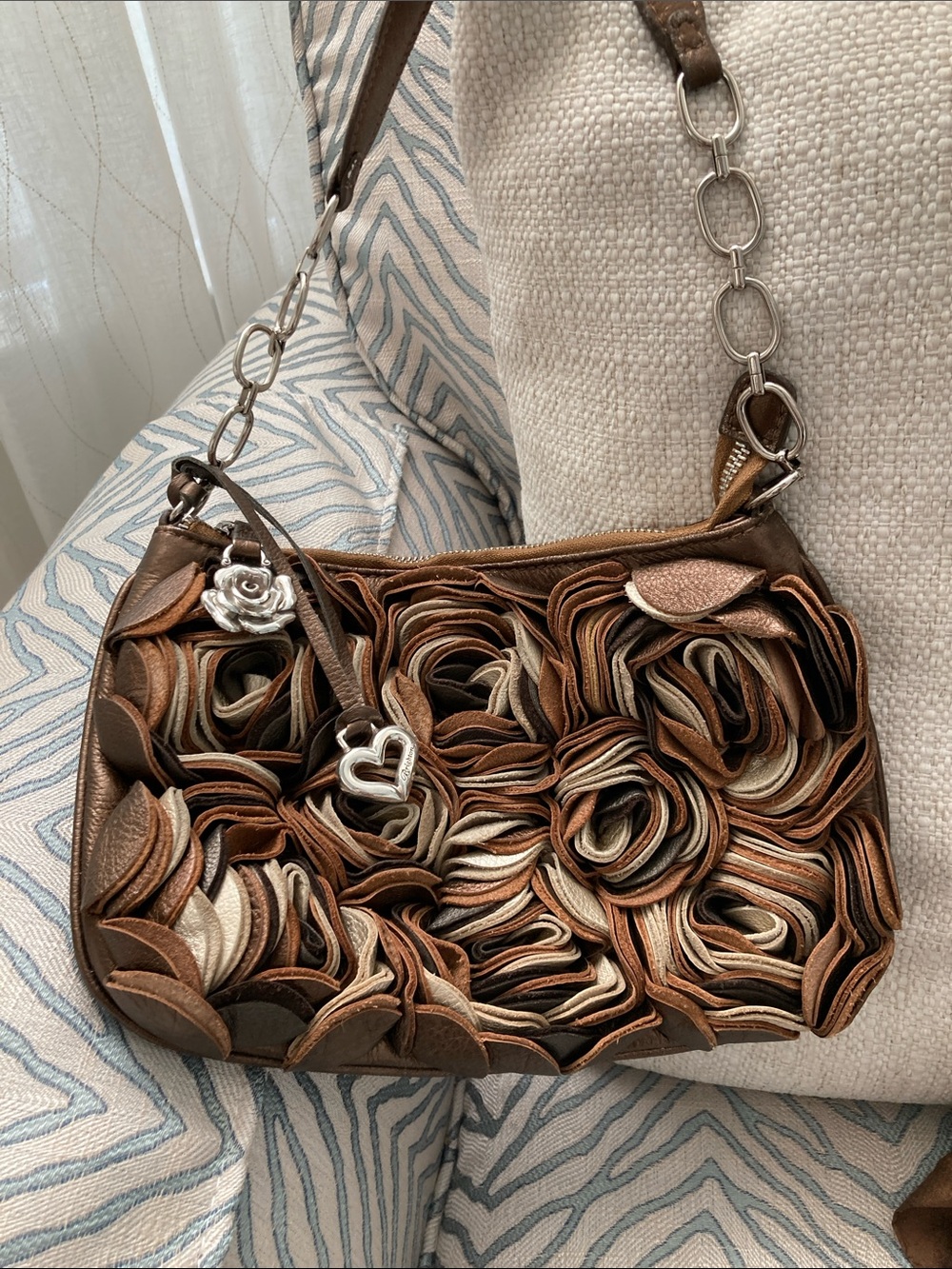 Brighton Leather Tri-Color Rosettes Handbag